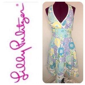 Lilly Pulitzer Pastel Floral Halter Midi Dress - Blue, Yellow, Green, Lavender